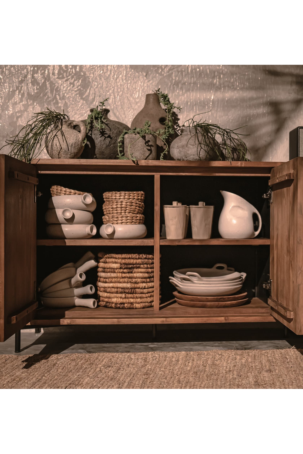 Wooden 2-Door Dresser With Open Shelves | dBodhi Outline | OROA.com