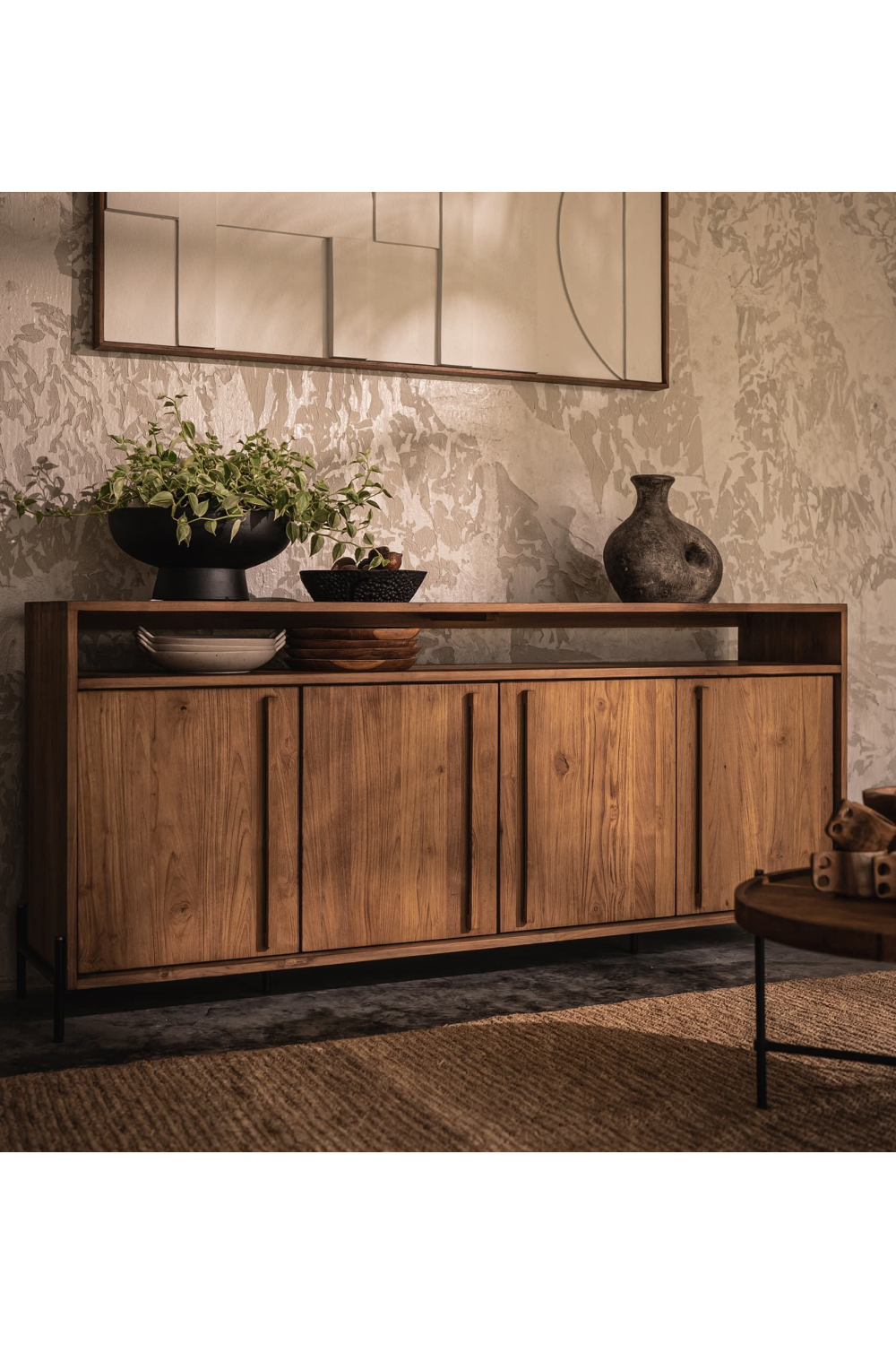 Wooden Farmhouse Sideboard With Open Rack | dBodhi Outline | OROA.com