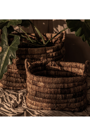 Rectangular Abaca Basket With Handle Set (2) | dBodhi Caterpillar Sago | OROA.com