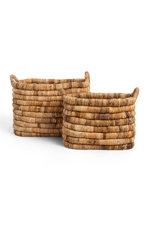 Rectangular Abaca Basket With Handle Set (2) | dBodhi Caterpillar Sago | OROA.com