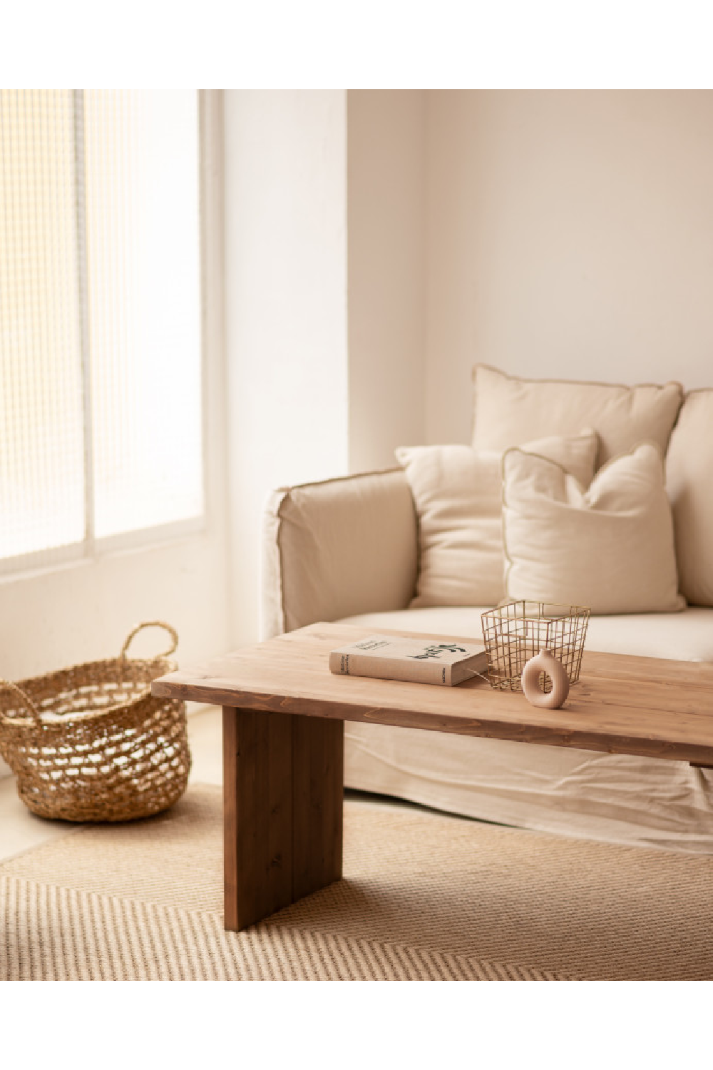 Solid Pine Minimalist Coffee Table | Decowood Frida | Oroa.com