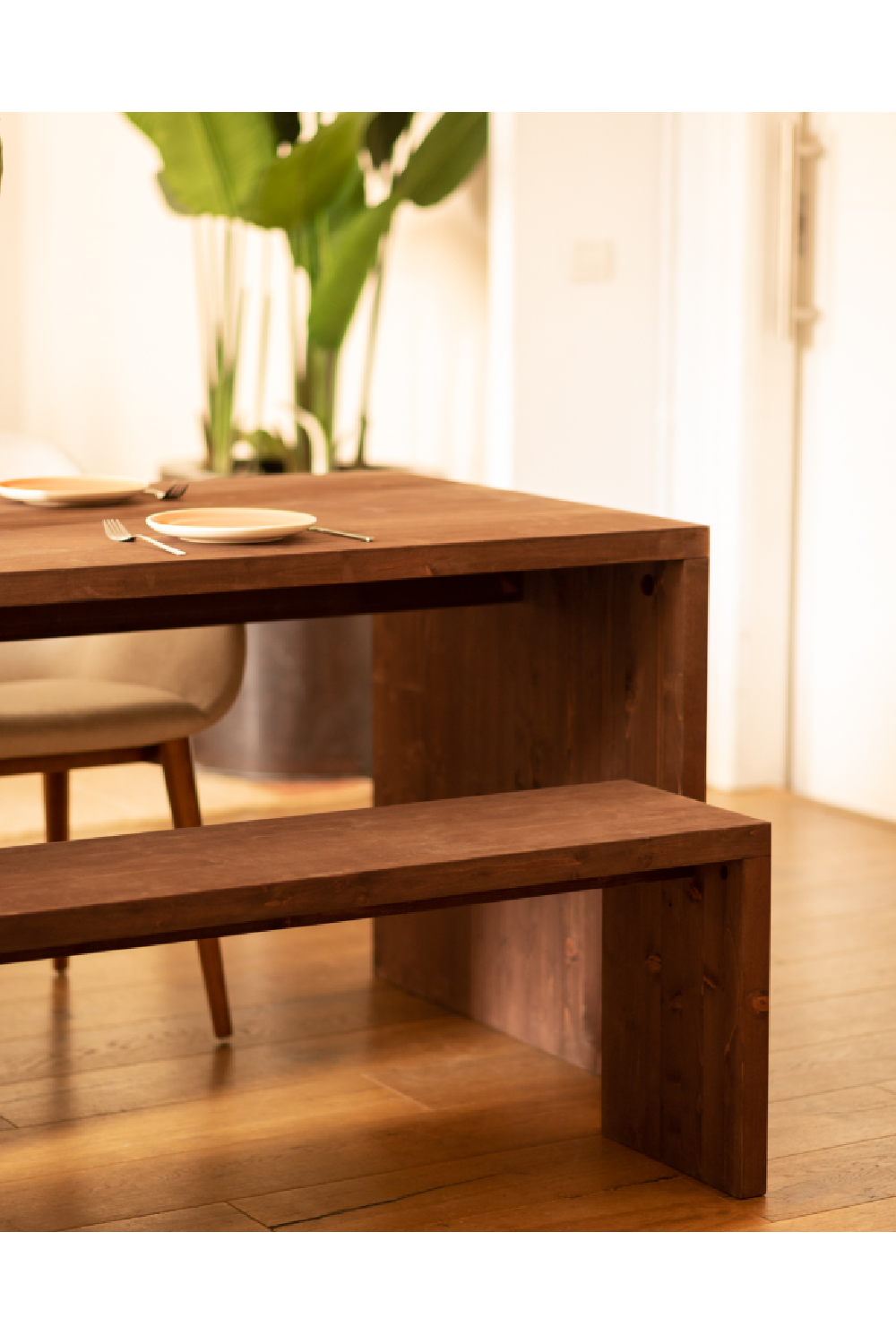Angular Solid Wood Benches (2) | Decowood Telva | Oroa.com