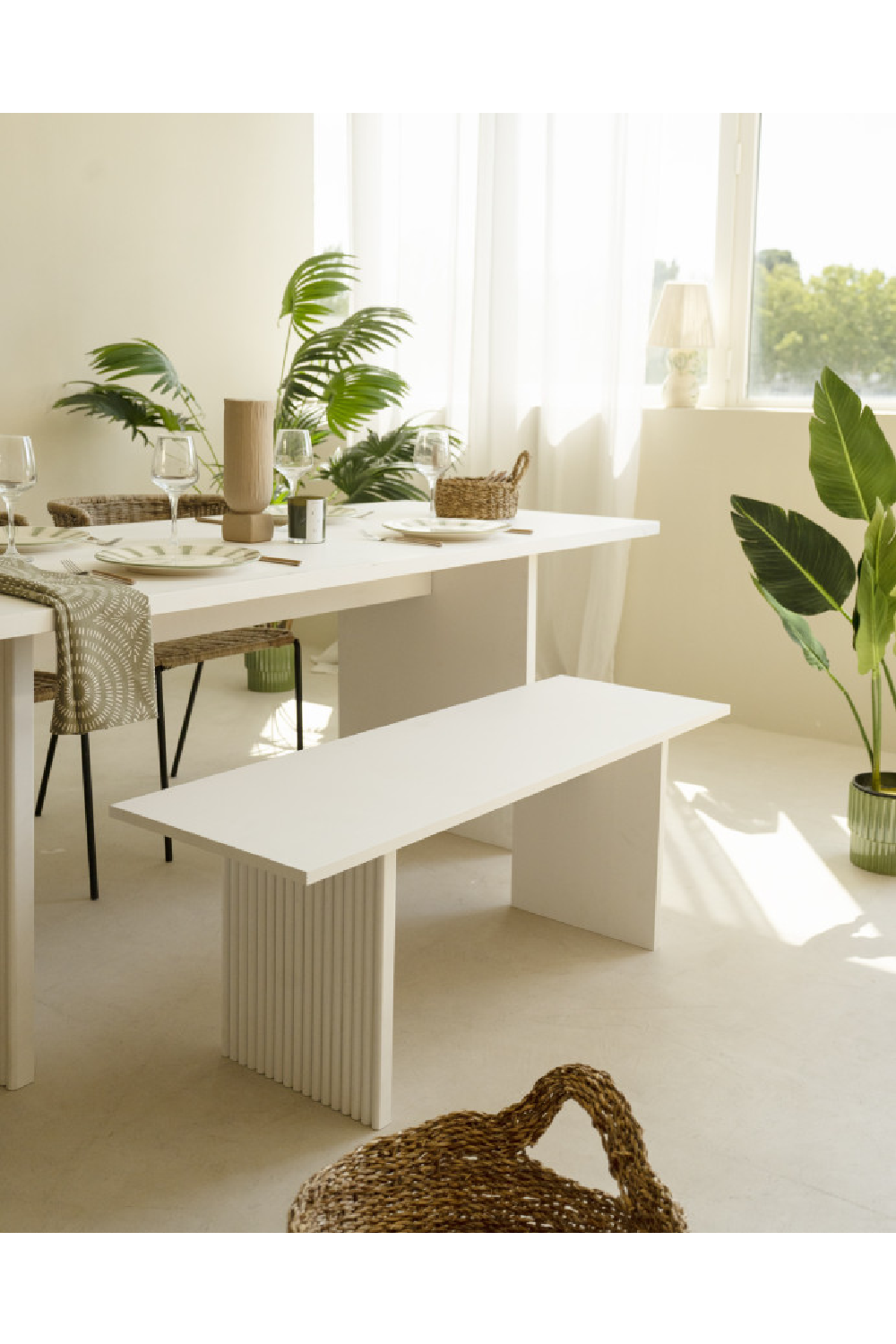 Fluted Wood Legs Bench | Decowood Bali | Oroa.com