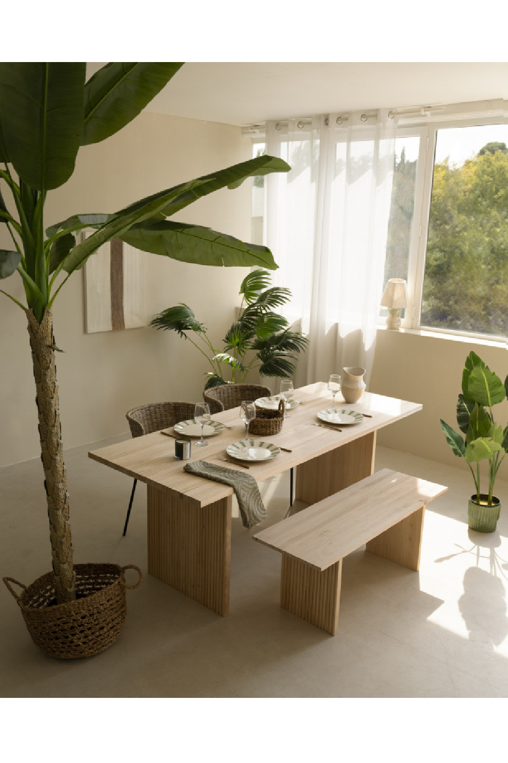 Fluted Wood Legs Bench | Decowood Bali | Oroa.com