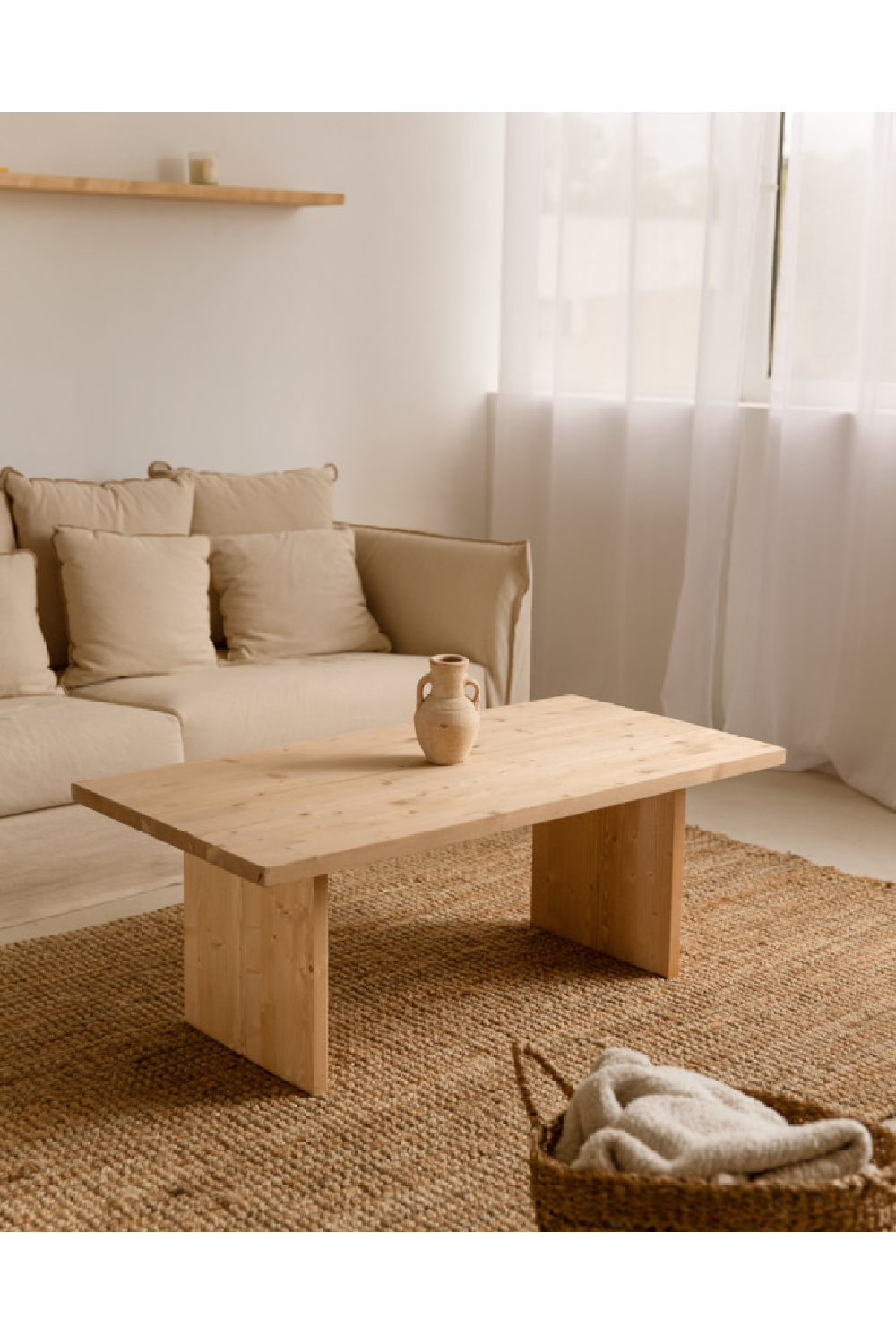 Solid Pine Minimalist Coffee Table | Decowood Frida | Oroa.com