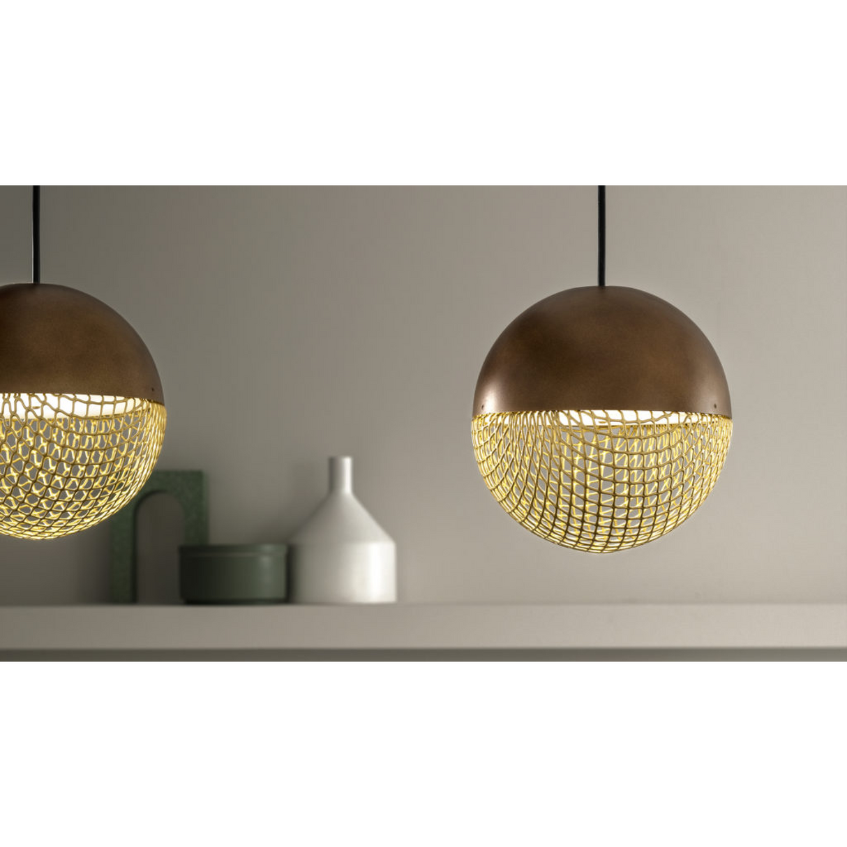 Round Metal Mesh Dual Pendant Lamp | Masiero Iglù