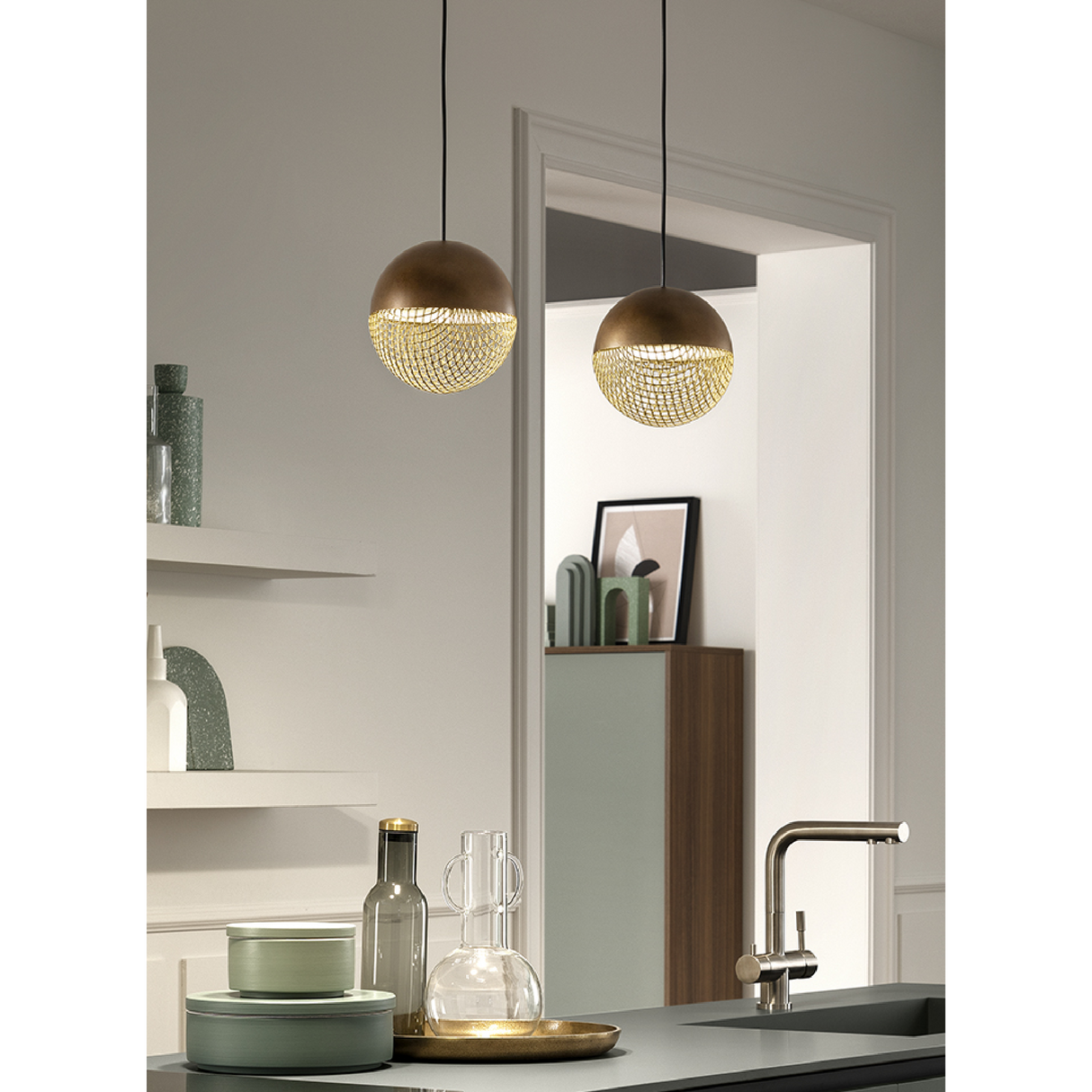 Round Metal Mesh Dual Pendant Lamp | Masiero Iglù