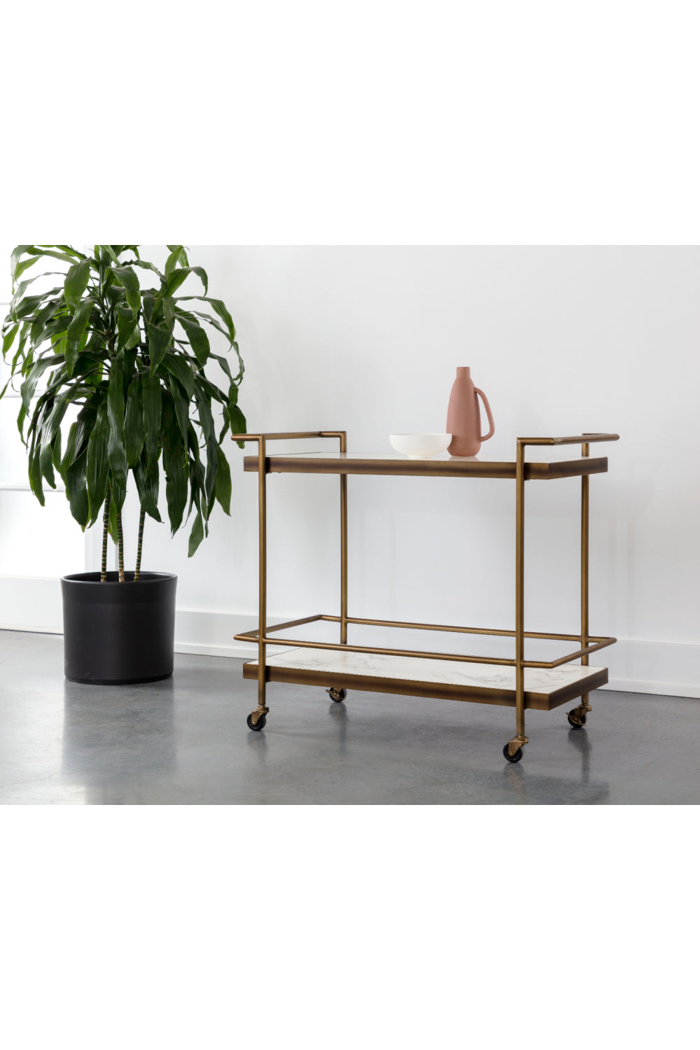 Modern European furniture - White Marble Look Bar Cart - www.oroa.com