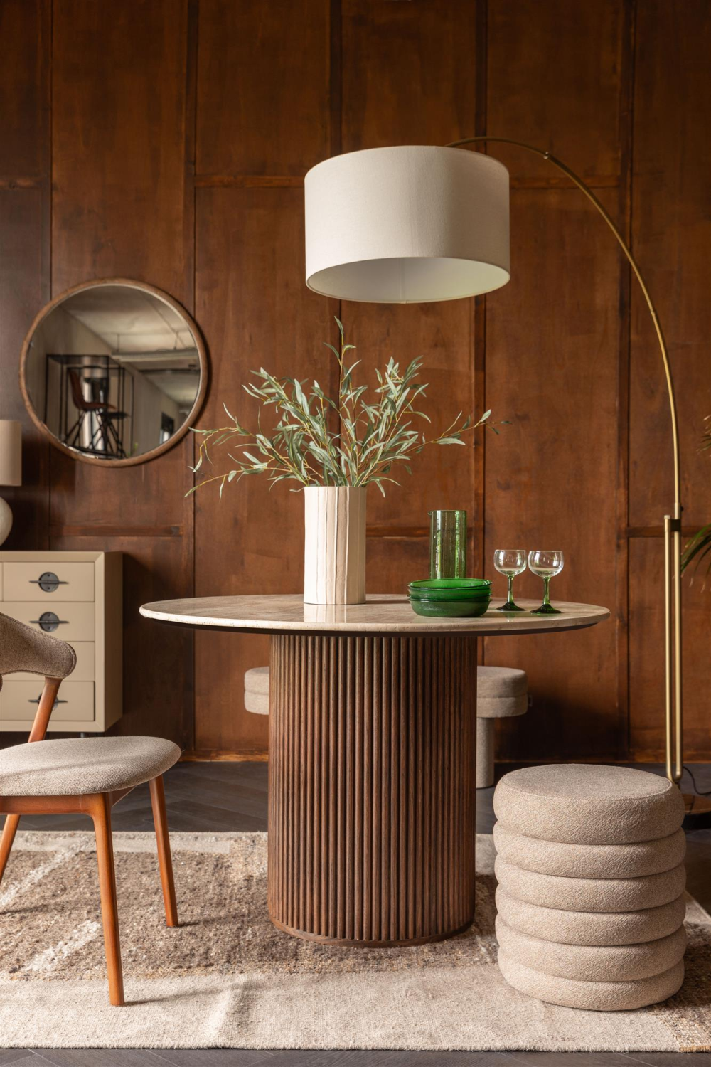 Cream Travertine Round Side Table | Dutchbone Arda | OROA.com