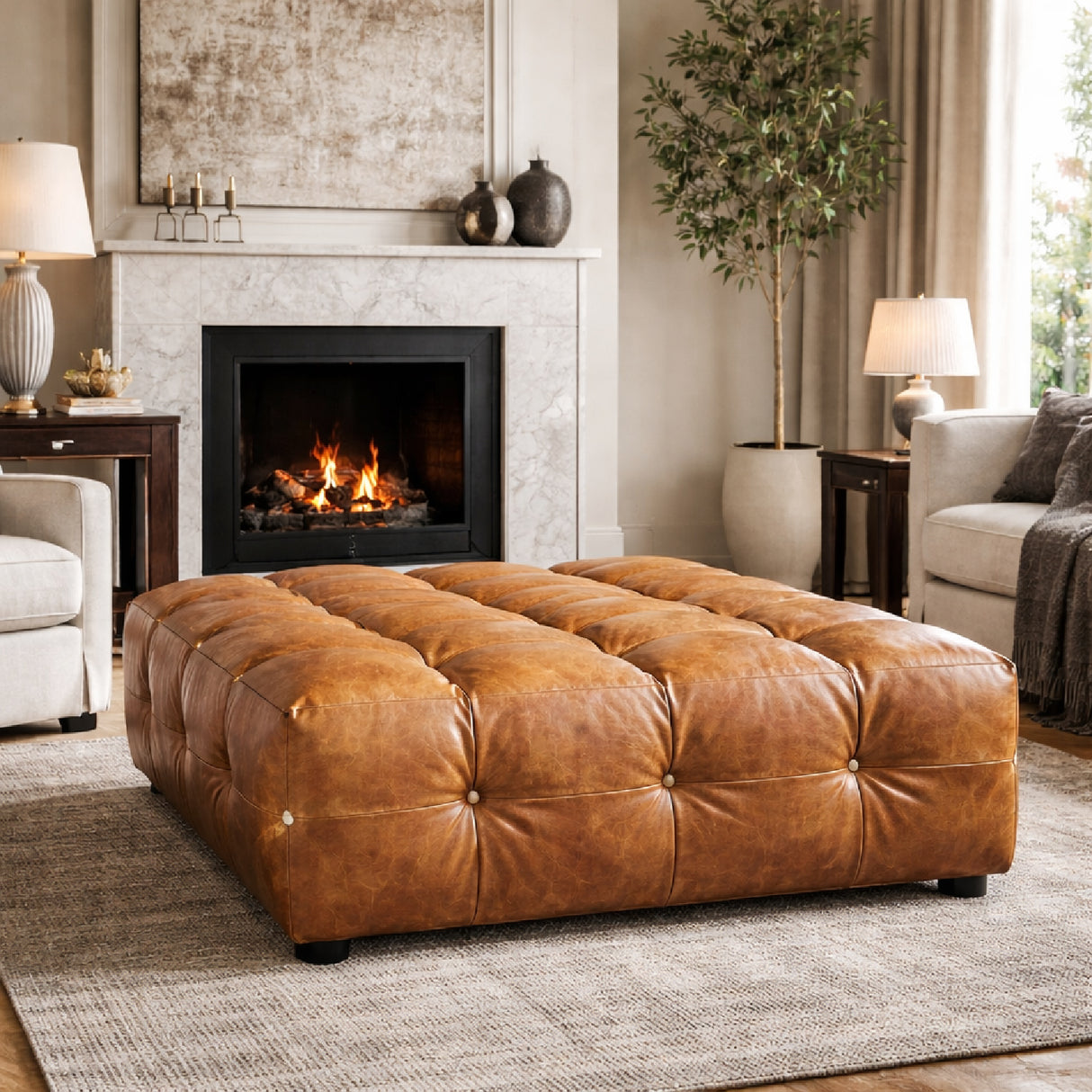   Tufted Leather Ottoman | Oroa.com