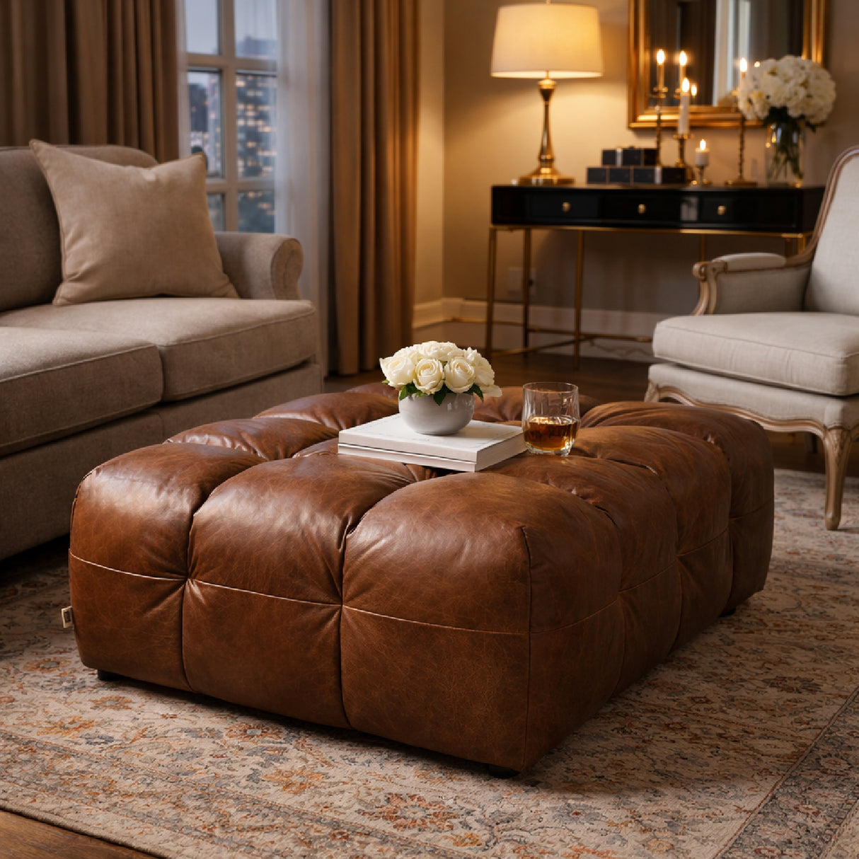   Tufted Leather Ottoman | Oroa.com