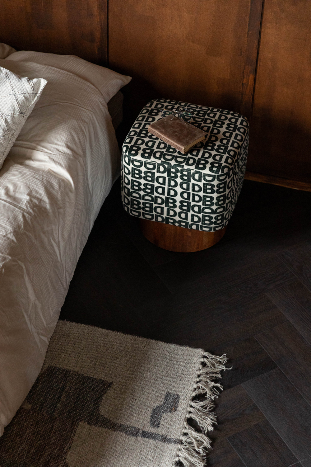 Letter Print Square Stool | Dutchbone Monogram | OROA.com