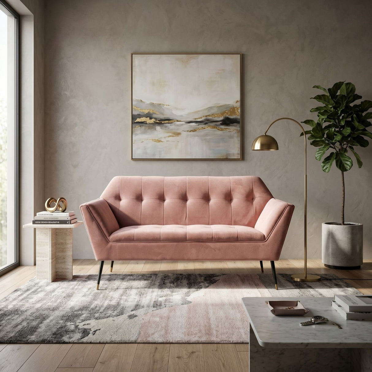   Pink Velvet 2-Seater Sofa | Oroa.com