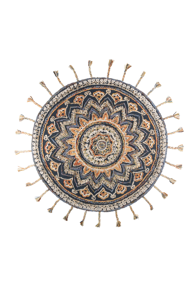 Round Knotted Fringe Area Rug 6' x 7' | Dutchbone Pix | Oroatrade.com
