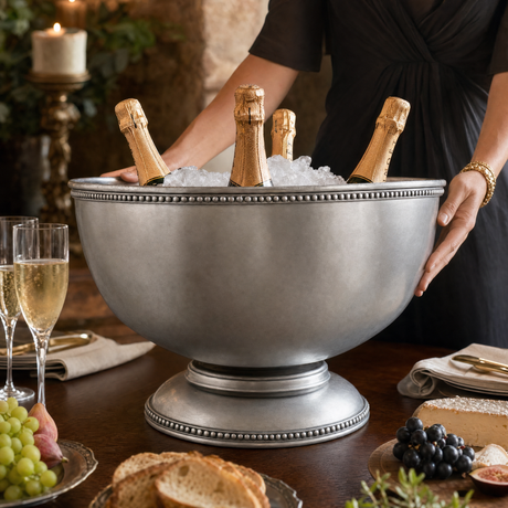 Luxury Pewter Beaded Ice Tub & Punch Bow - OROA