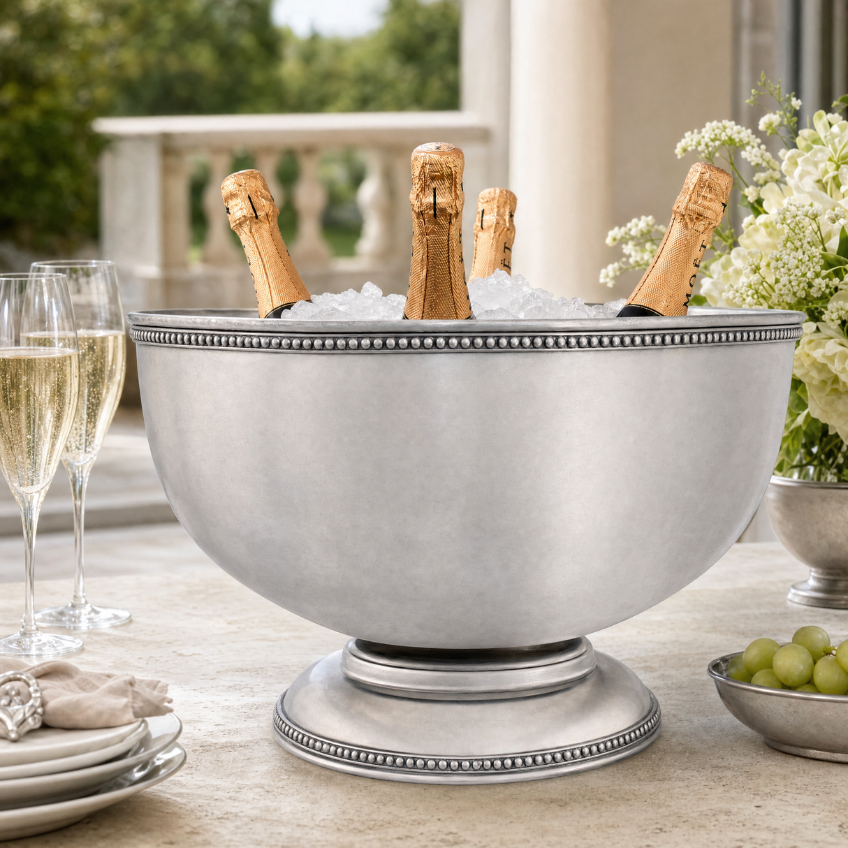 Luxury Pewter Beaded Ice Tub & Punch Bow - OROA