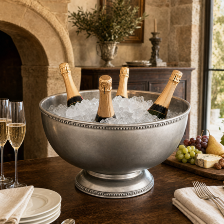 Luxury Pewter Beaded Ice Tub & Punch Bow - OROA