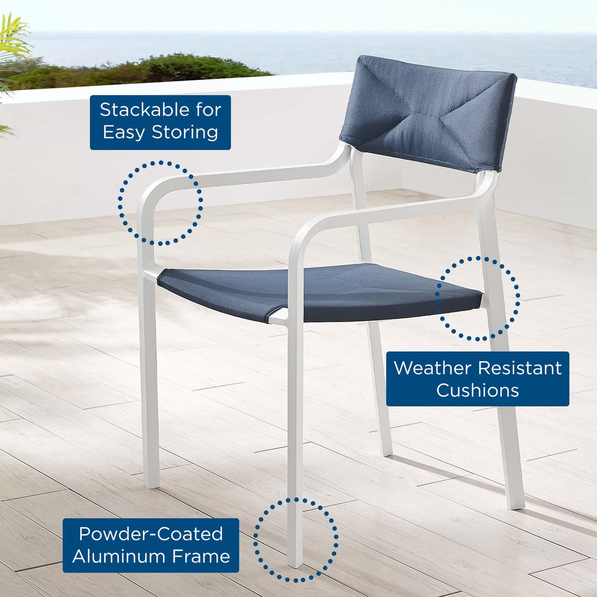 Raleigh Stackable Outdoor Patio Aluminum Dining Armchair Navy