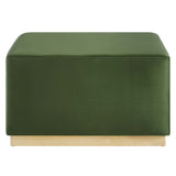 Green ottoman with wooden base on a white background