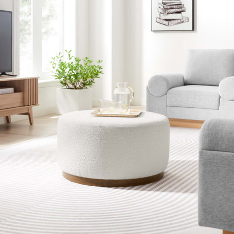 Tilden Large Round Boucle Upholstered Ottoman - OROA