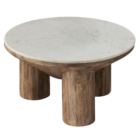 Round Wood Coffee Table With Marble Top - OROA