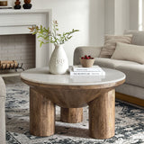 Round Wood Coffee Table With Marble Top - OROA