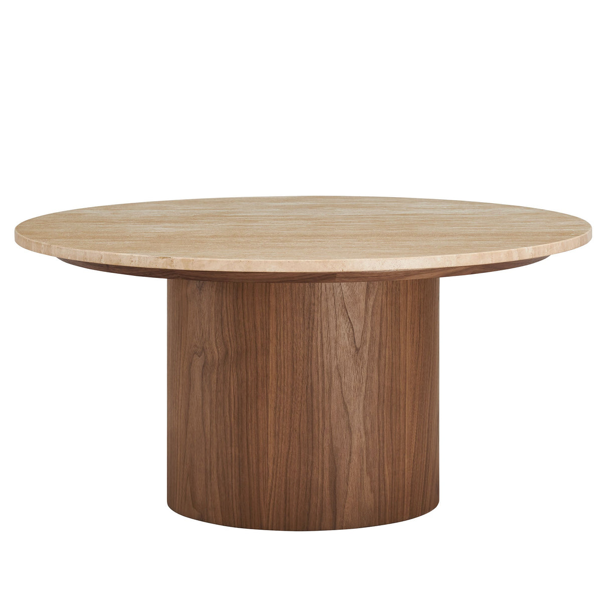 Round Travertine Coffee Table and walnut veneer - OROA