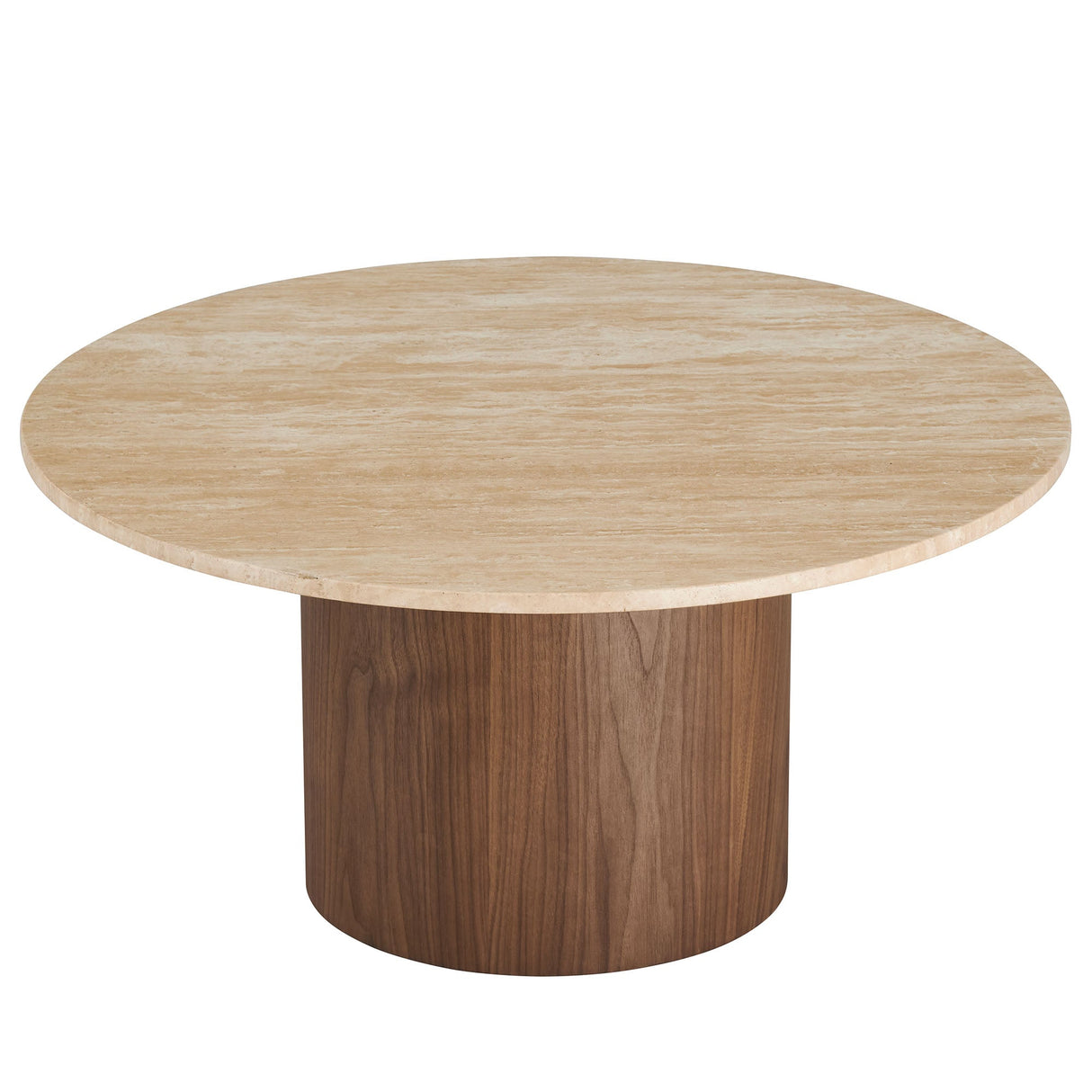 Round Travertine Coffee Table and walnut veneer - OROA