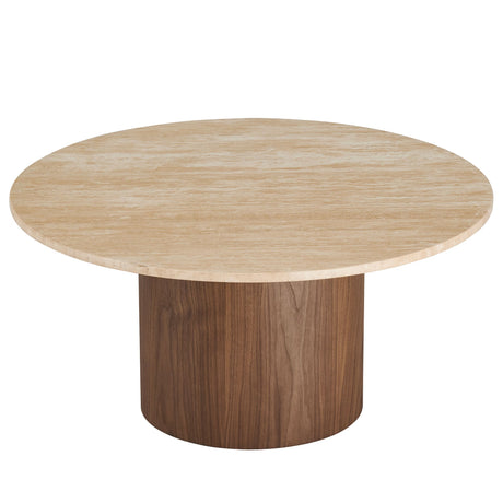 Round Travertine Coffee Table and walnut veneer - OROA
