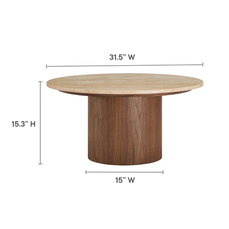 Round Travertine Coffee Table and walnut veneer - OROA