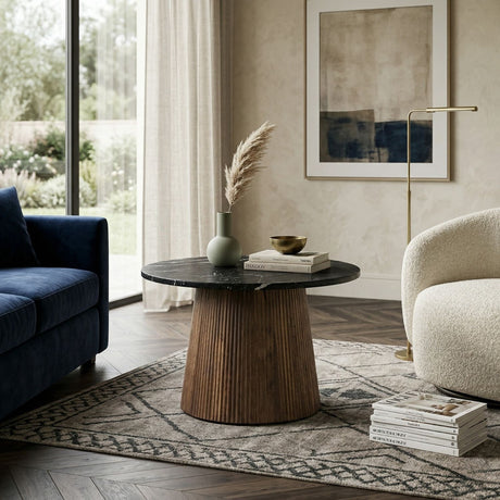   Round Black Marble Side Table | Oroa.com