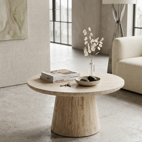   Travertine Pedestal Coffee Table | Oroa.com