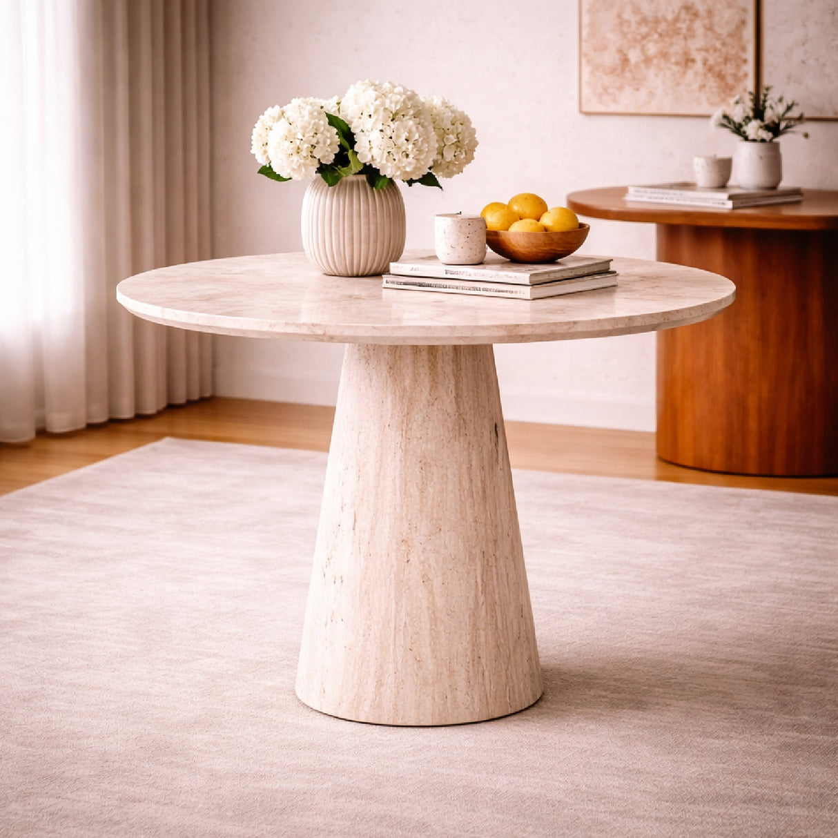   Travertine Pedestal Dining Table | Oroa.com
