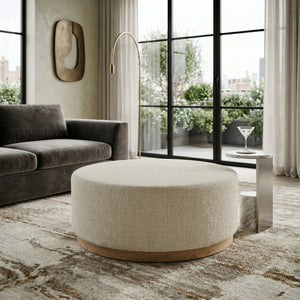   Cylindrical Beige Fabric Ottoman | Oroa.com