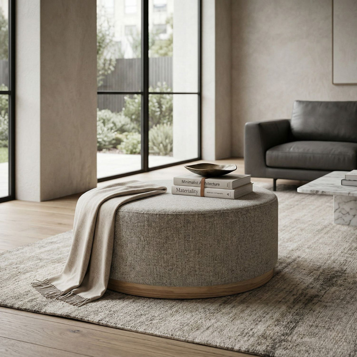   Cylindrical Taupe Fabric Ottoman | Oroa.com