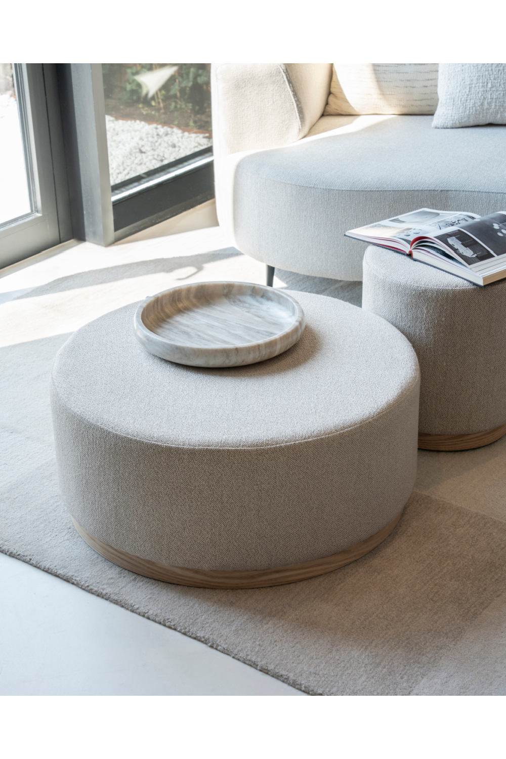 Cylindrical Taupe Fabric Ottoman | Eleonora Avah | OROA.com