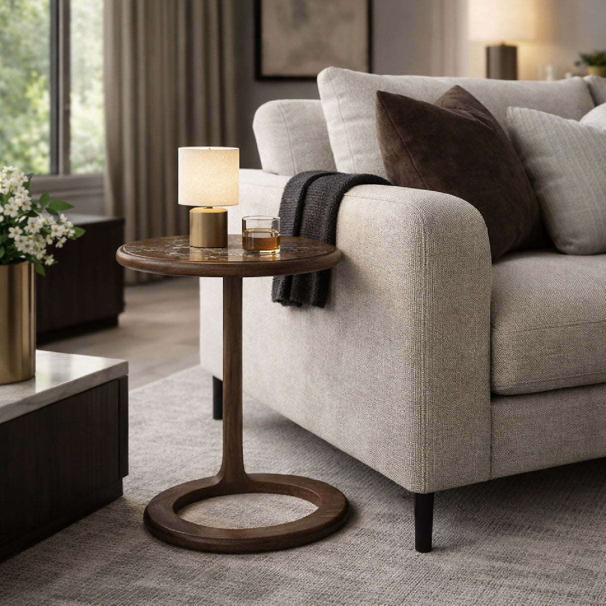   Wood Framed Marble Side Table | Oroa.com