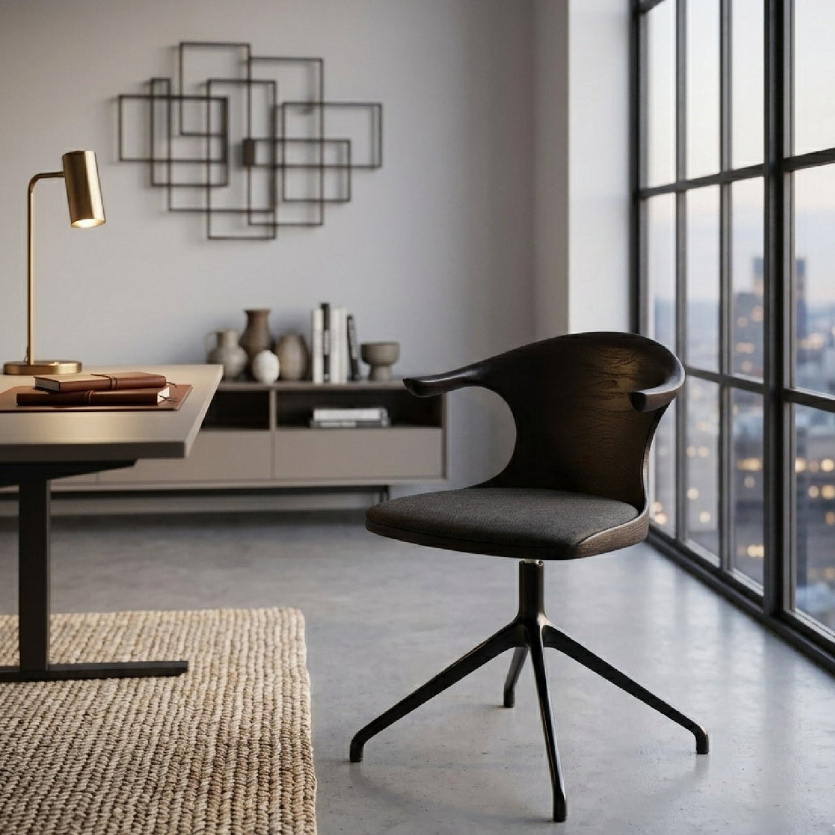 Modern European furniture - Varnished Teak Cushioned Office Chair - www.oroa.com