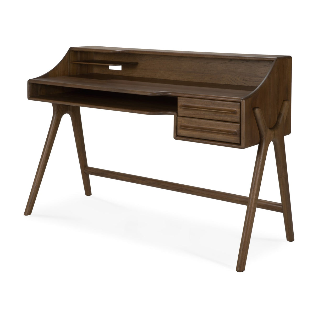 Varnished Teak 2-Drawer Desk | Ethnicraft Flow | Oroa.com