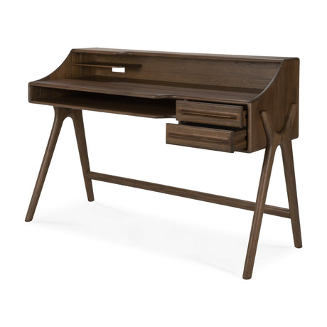Varnished Teak 2-Drawer Desk | Ethnicraft Flow | Oroa.com