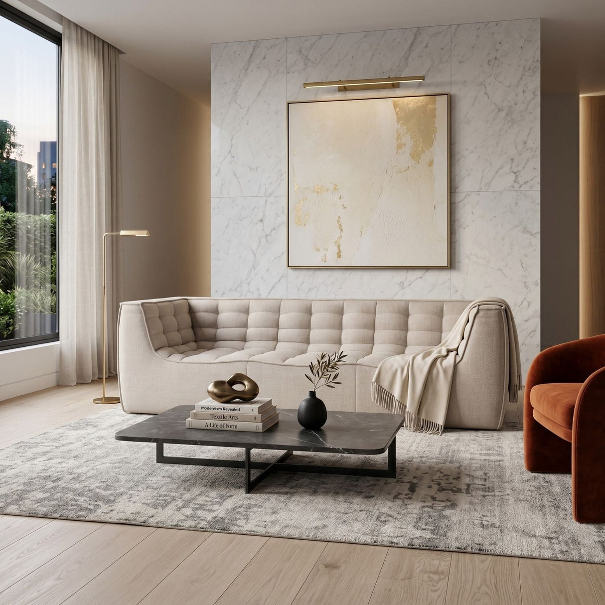 Modern or European furniture - Stitched Detail 3-Seater Sofa - www.oroa.com