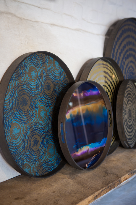 Tribal Print Round Wooden Tray | Ethnicraft Beads | Oroa.com