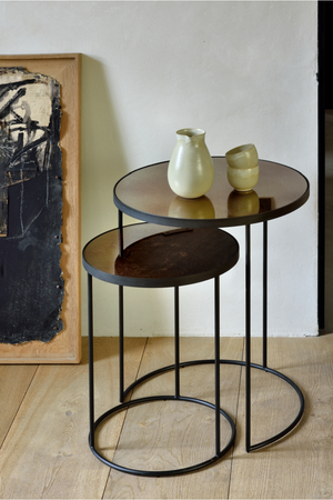 Round Nesting Side Table Set (2) | Ethnicraft Mirrored | OROA.com