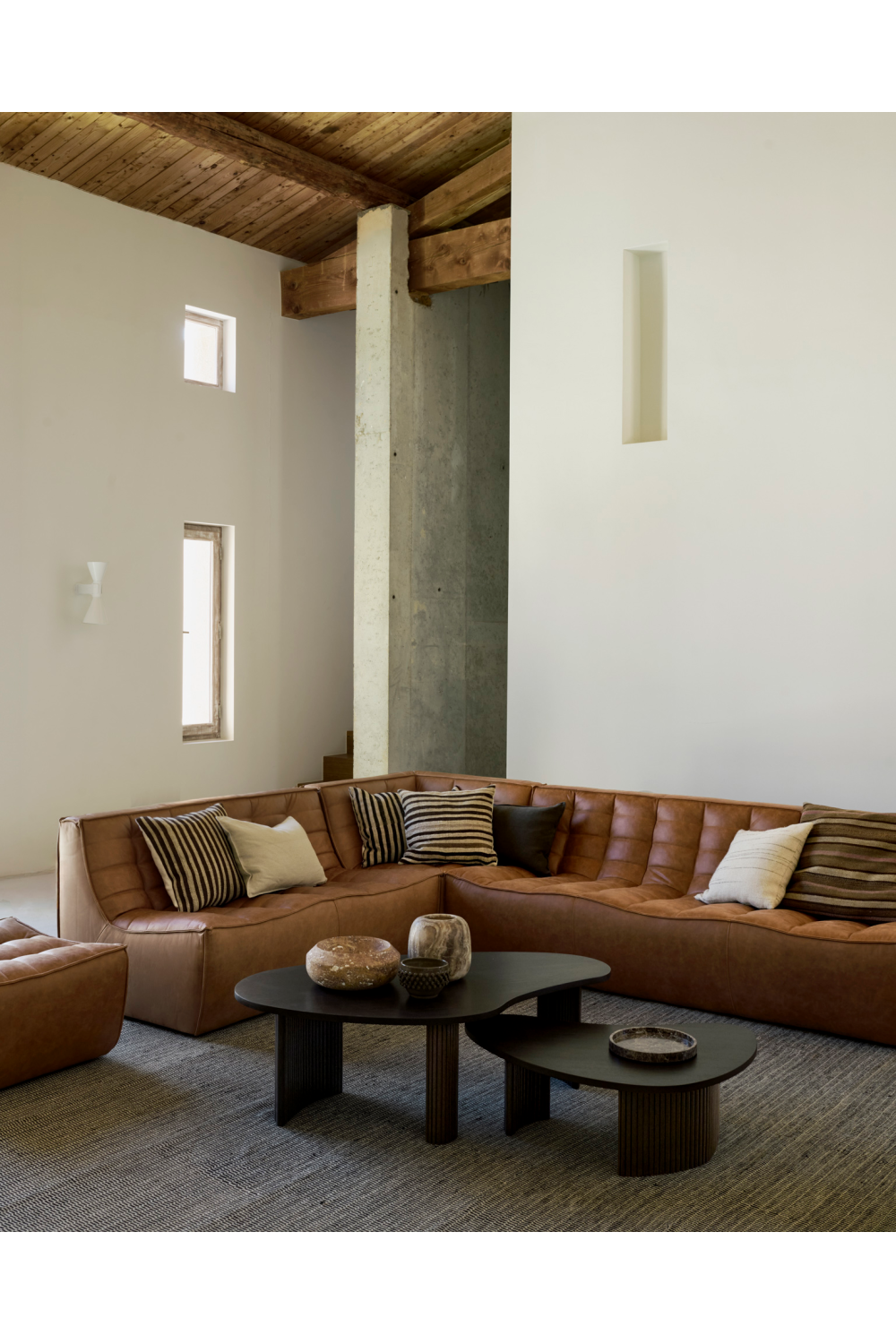 Brown Leather 2-Seater Modular Sofa | Ethnicraft N701 | Oroa.com