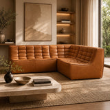 Brown Leather Modular Sofa Set – N701 – upholstered finish angled view