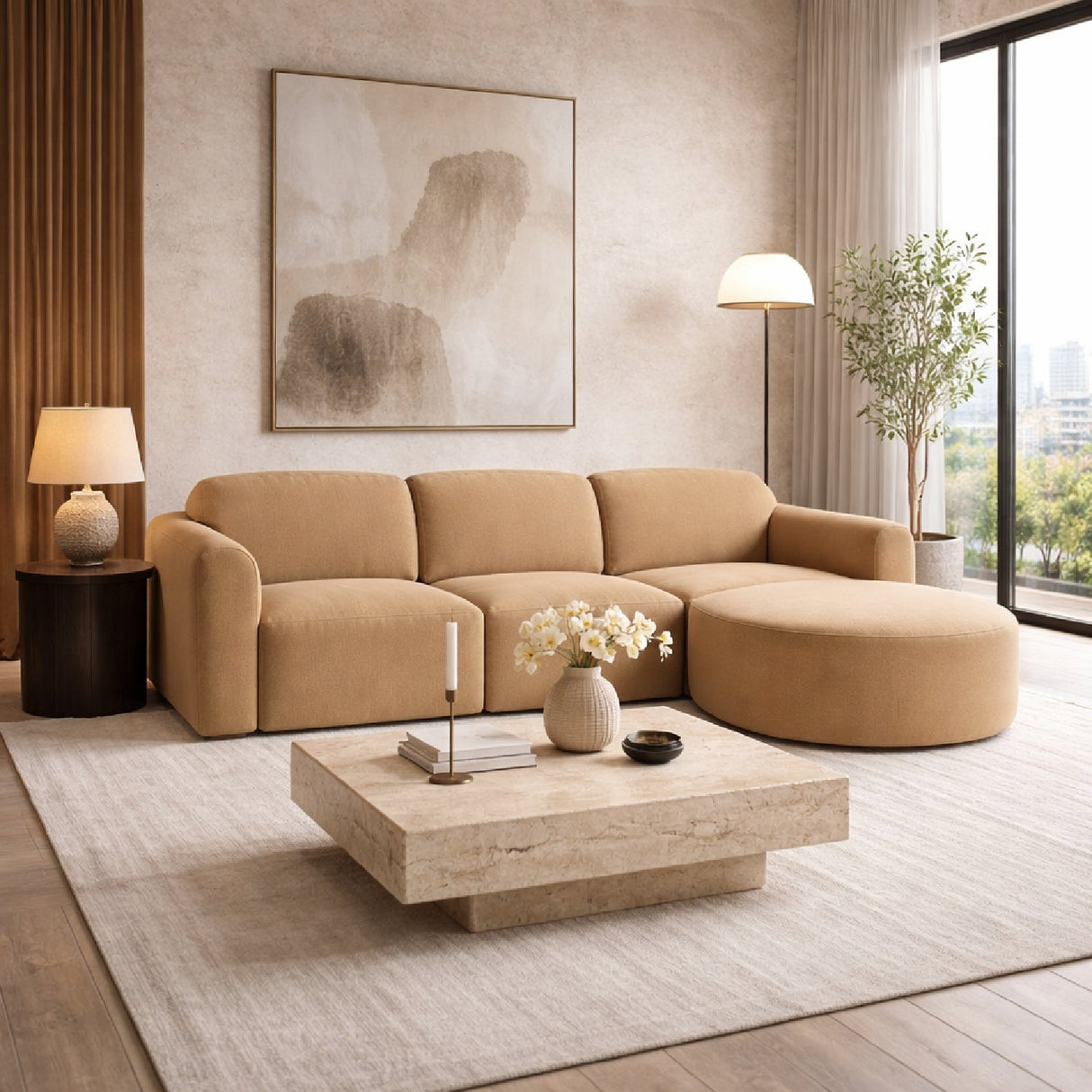 Modern European furniture - Modular Sofa with Semi - Circle Footstool - www.oroa.com