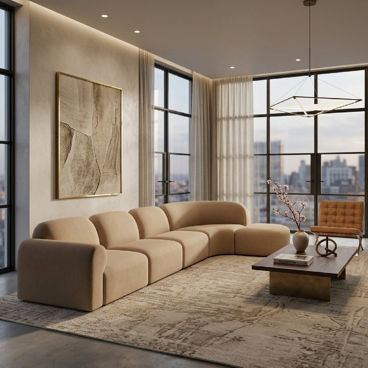 Modern European furniture - Modular Sofa Set with Semi-Circle Stool - www.oroa.com