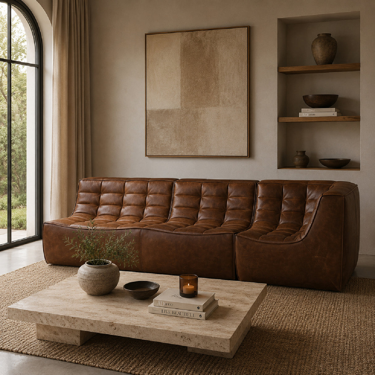   Dark Brown Leather 2-Seater Modular Sofa | Oroa.com