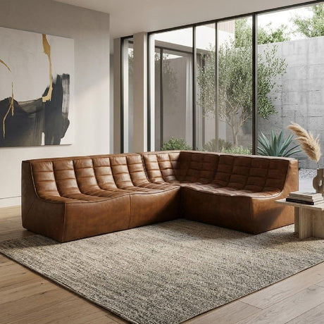 Brown Aniline Leather Modular Sofa Sectional – Ethnicraft N701 – upholstered finish angled view