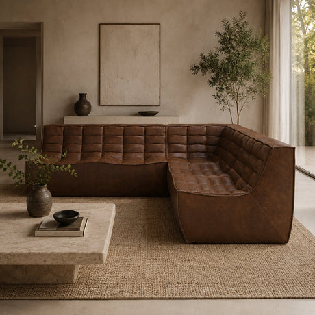 Dark Brown Leather Modular Sofa Set – N701 – upholstered finish angled view